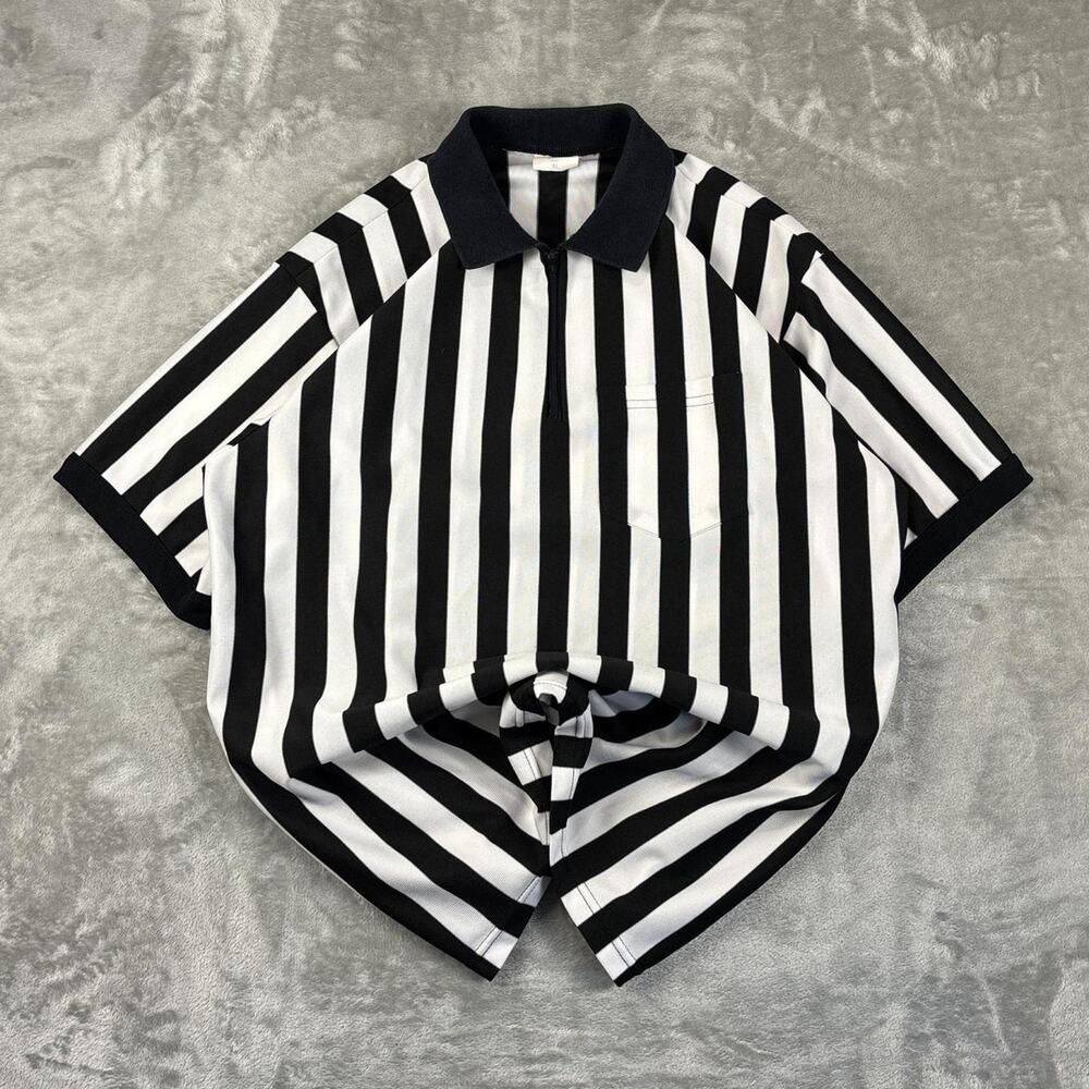 Vintage Majestic Black/White Referee 1/4 zip Polo Shirt Size XL Made In USA